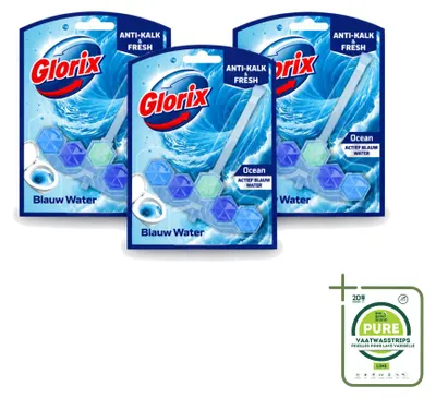 Immagine prodotto di 3 pezzi di Glorix Power 5+ per la pulizia del WC, formula blu, profumo Ocean - confezione grande