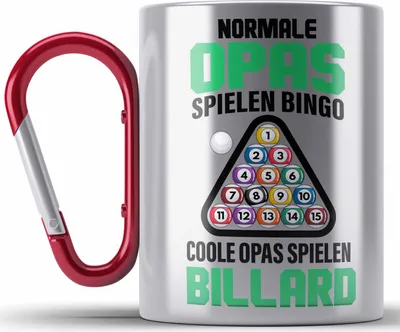 Produktbild von Trendation - Billard Opa Edelstahl Tasse Karabiner Geschenk Billardspieler Geschenkidee Karabiner Edelstahl Tasse Karabiner Edelstahl Pool (Rot)