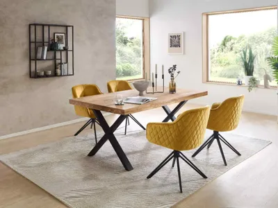 Produktbild von Essgruppe CAPRI-X Esstisch Eiche massiv geölt, 4 Stühle in gold