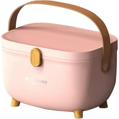 Immagine prodotto di Contenitore per medicinali, kit di pronto soccorso, contenitore portatile rosa, grande capacità, a due scomparti