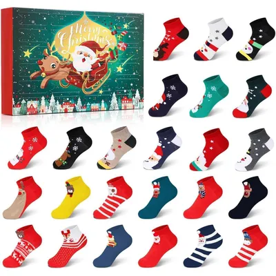 Productafbeelding van Adventskalender met 24 paar kerstsokken voor dames, comfortabele sokken, one size