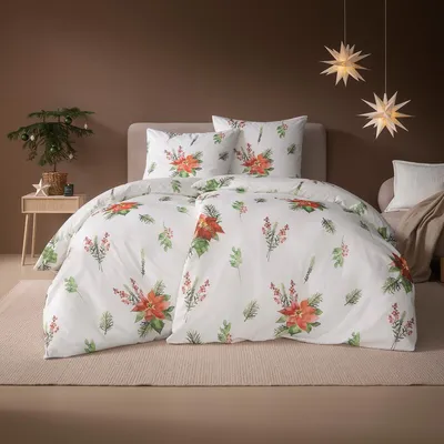 Produktbild von Estella Kuschelflanell Bettwäsche Christmas Star rot 135x200 cm + 80x80 cm