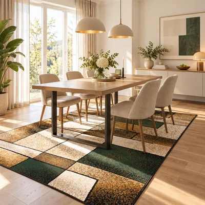 Produktbild von Designer Teppich Brilliant Beige Grün Fantasy, Größe:80x150 cm, KI-generiertes Bild
