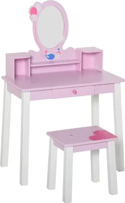Obrázek produktu pro Dětský toaletní stolek - toaletní stolek se stoličkou a zrcadlem - ve stylu princezen - dřevo - 60 × 34 × 93 cm - pestrobarevný