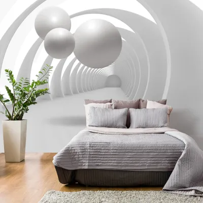 Produktbild von Fototapete selbstklebend 3d Effekt 343x256 cm Tapete Wandtapete Wandbilder Klebefolie Dekofolie Tapetenfolie Wand Dekoration Wohnzimmer - Kugeln Tunnel Abstrakt a-B-0034-a-a
