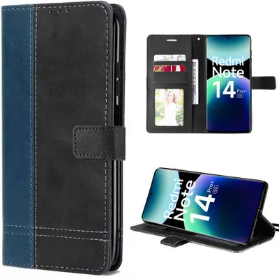 Image de Coque pour Xiaomi Redmi Note 14 Pro Plus 5G, Protection Rabat Anti-Rayures Synthécuir Bleu Marine