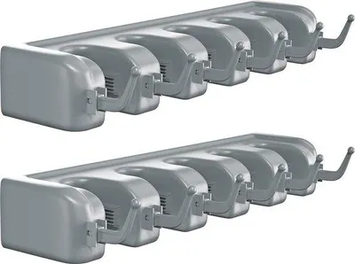 Image de Support mural pour outils de jardin, lot de 2, avec 5 attaches rapides et 6 crochets, support pour outils de jardin, cuisine, salle de bain, garage, gris