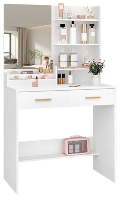 Immagine prodotto di Comò da trucco con specchio e 6 cassetti, bianco