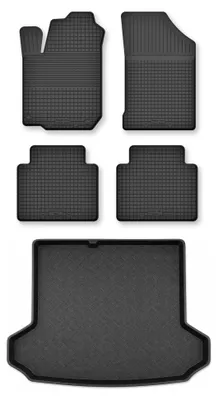 Image de Tapis en caoutchouc + bac de coffre pour Audi Q4 e-tron 2021-2022 (coffre standard) – 5 pièces, noirs, semi-universel, adapté