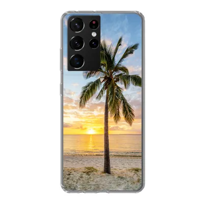Produktbild von MuchoWow® Handyhülle Schutzhülle Hülle für Samsung Galaxy S21 Ultra Strand - Palme - Sonnenuntergang Silikon Softcase Handy Hülle - Mobiltelefon