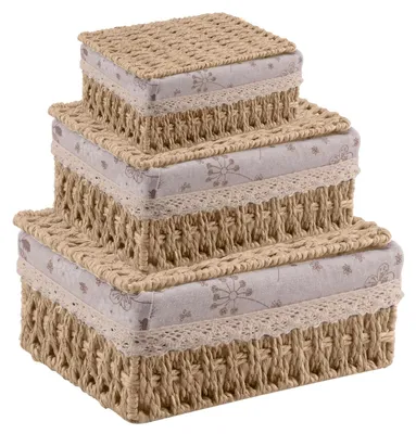 Obrázok produktu pre Sada 3 úložných košov s vekom, prírodný materiál
