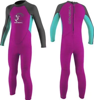 A product image showing a child's wetsuit from the front and back.
