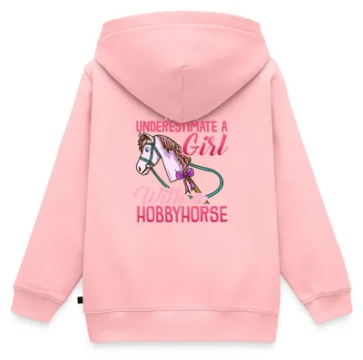 Produktbild von Spreadshirt Never Underestimate A Hobbyhorse Girl Kinder Premium Hoodie, 122/128 (6 Jahre), Rosa