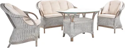 Produktbild von KRINES HOME Rattan Wintergartenset Charles Rattanmöbel Set Rattanset 4 teilig Wintergarten Sitzgruppe (Vintage Grau)