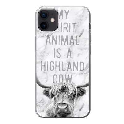 Produktbild von MuchoWow® Handyhülle Schutzhülle Hülle für iPhone 12 mini Schottischer Highlander - Marmor - Zitat Silikon Softcase Handy Hülle - Bild