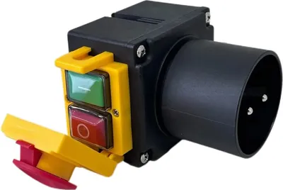 A product shot of a motor starter/switch-plug combination.