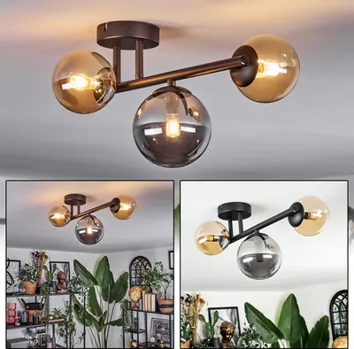 Produktbild von Isorella Deckenlampe aus Metall/Glas in Schwarz/Rauch-/Bernsteinfarben