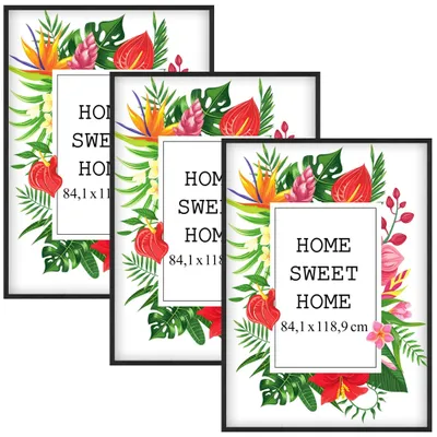 Produktbild von MG Design Set aus 3 Schwarz Bilderrahmen A0 84,1 x 118,9 cm - Aus echtem Holz mit Acrylglas, zum Aufhängen & Aufstellen, für Fotos, Poster & Puzzle