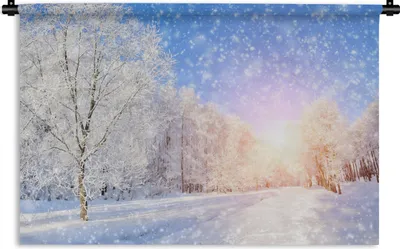 Produktbild von MuchoWow® Wandteppich Wandbehang Schnee - Sonne - Winter 90x60 cm Tapisserie Dekoration Wandtuch - Wandskulpturen - Bildteppich