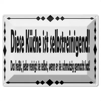 Produktbild von Blechschild Wandbild in : Brillante Farben, Größe 30 x 40 cm Motiv Blechschild Spruch 30x40 cm Küche Selbstreinigend Schild