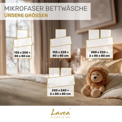 Produktbild von Lavea® Bettwäsche aus Mikrofaser – Bettwäsche-Set mit 2 Bettbezüge 220x240 cm, 2 Kissenbezüge 80x80 cm, weich, atmungsaktiv, hypoallergen - Sand