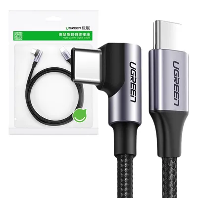 Zdjęcie produktu dla Ugreen Kątowy Kabel Przewód Usb Typ C - Usb Typ C Power Delivery 60 W 20 V 3 A 1 M Czarno-Szary (Us255 50123)