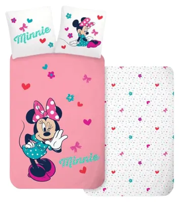 Imagen del producto de Juego de ropa de cama para bebé Minnie Mouse, colección "Minnie Encantadora", en rosa | 100% algodón