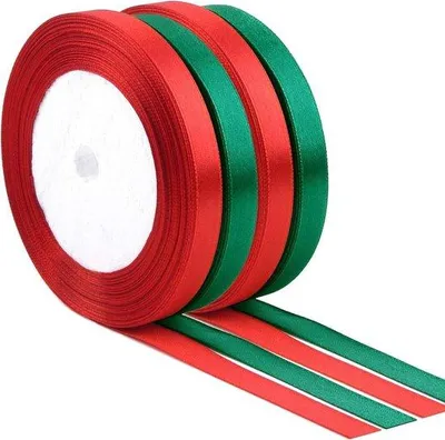 Immagine prodotto di 4 nastri di raso da 10 mm rosso/verde per i regali di Natale