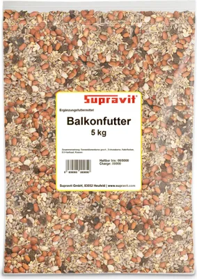 Produktbild von Supravit Balkonfutter für Wildvögel 5kg | Premium energiereiches Wildvogelfutter schalenfrei | Ganzjahres- & Winterfutter