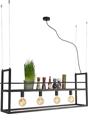 Produktbild von QAZQA - Industrie I Vintage I Industrie I Vintage I Hängelampe I Pendellampe I Pendelleuchte schwarz mit Gestell groß 4-flammig - Cage Rack I Wohnzimmer I Schlafzimmer - Stahl Rechteckig I Länglich -