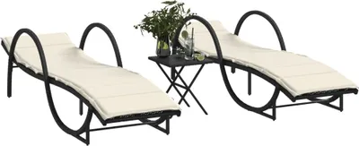 Produktbild von Möbel Sonnenliegen 2 Stk. mit Tisch Schwarz Poly Rattan - Gartenliegen 368263