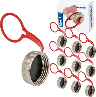 Produktbild von 10 Stück tecuro Kappe 3/4 Zoll für KFE-Hahn - mit Dichtung - Messing, vernickelt