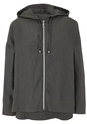 Produktbild von Leinen Jacke mit Hoodie, Reißverschluss, Ripp-Bündchen und High-Low-Form