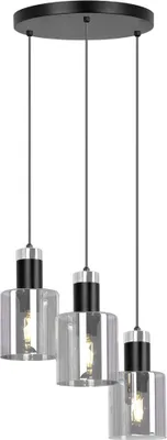 Imagen del producto de Lámpara colgante redonda de color  con tres pantallas de vidrio grafito, modelo BRUS, 1xE27, 40W, referencia K-5252, color Kaja