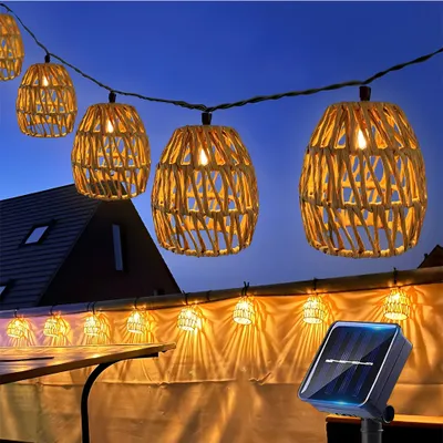 Produktbild von LED Solar Lichterkette Außen Outdoor Solarlichterkette 1.9M 6 Laternen Wasserfest Außenleuchte Garten Terrasse Balkon Party Hochzeit Deko, Warmweiß