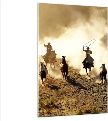 Produktbild von Bilder auf glas - Einteilig - Cowboys Pferde Galopp - 80x120cm - Glasbilder - Wandbilder - Bilder - zum Aufhängen bereit - Wanddekoration aus Glas - Glas Bilder - Wandbild auf Glas - GPA80x120-2693