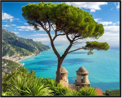 Produktbild von Wallario Wandbild Italienische Küste, Größe: 40,30 x 50,30 cm, Poster mit schwarzem Aluminiumrahmen