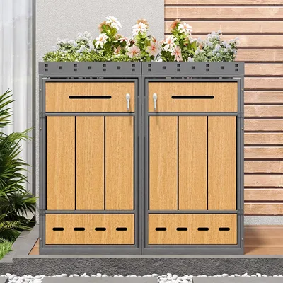 Produktbild von Mülltonnenbox mit Pflanzdach Mülltonnenverkleidung Mülltonnenschrank 120-240 Liter für Mülltonnen Müllbox Grau