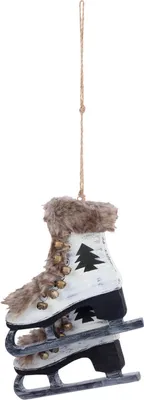 Produktbild von 1x Schlittschuhe aus Holz Deko zum Hängen weiß 22cm