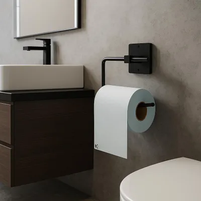 Image de Distributeur papier WC noir métal - autocollant ou à monter avec vis
