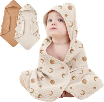 Image de Serviettes de bain pour bébé avec capuche, lot de 2, en coton, absorbantes, pour bébés