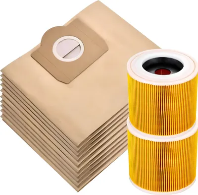 Produktbild von 2x Filter und 10x Staubsaugerbeutel geeignet für Karcher für WD3 / MV3 Serie - Staubbeutel - Ersetzt 6.959-130.0 - A2204 A 2201 2204 2504 SE4001