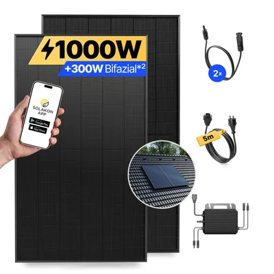 Produktbild von Balkonkraftwerk 1000W Solaranlage mit Ziegeldach Halterung (Paarmontage) Steckerfertig Komplettset Photovoltaik Anlage 800W, Kabellänge: 5m, Solakon