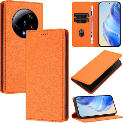 Produktbild von Litchi Leder Handyhülle für Xiaomi 13 Ultra Wallet Kartenfächer Standfunktion Hülle Orange
