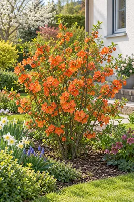 Produktbild von Japanische Zierquitte ‘Rasa’ – Chaenomeles japonica, dornenlos & winterhart, Blütenstrauch mit essbaren Früchten – 50–70 cm inkl. Topf