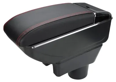 Produktbild von Doppelschichtige Mittelkonsole mit Becherhalter für Auto (Schwarz mit Roten Nähten)