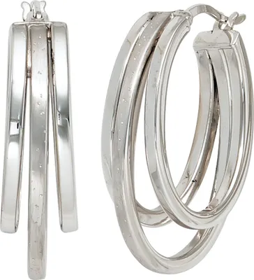 Produktbild von JOBO Creolen 925 Sterling Silber rhodiniert teilmattiert mit Glitzereffekt Ohrringe