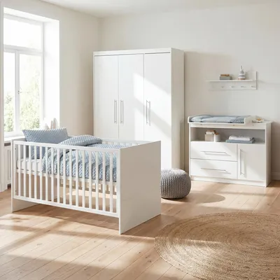 Produktbild von roba Zimmerset 'Maren', inkl. Kombi-Bett 70 x 140 cm, Wickelkommode breit & Schrank 3-türig Weiß