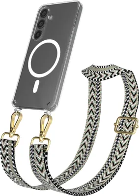 Produktbild von EAZY CASE - Handykette mit MagSafe Hülle für Samsung Galaxy S24, Handyband ZigZag Style,Karabiner Gold, Umhängeband in Grün