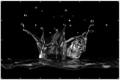 Produktbild von Wallario XXL Outdoor-Poster für Garten oder Balkon, Motiv Aufspritzendes Wasser Schwarz-Weiß, in ca. 300 x 200 cm
